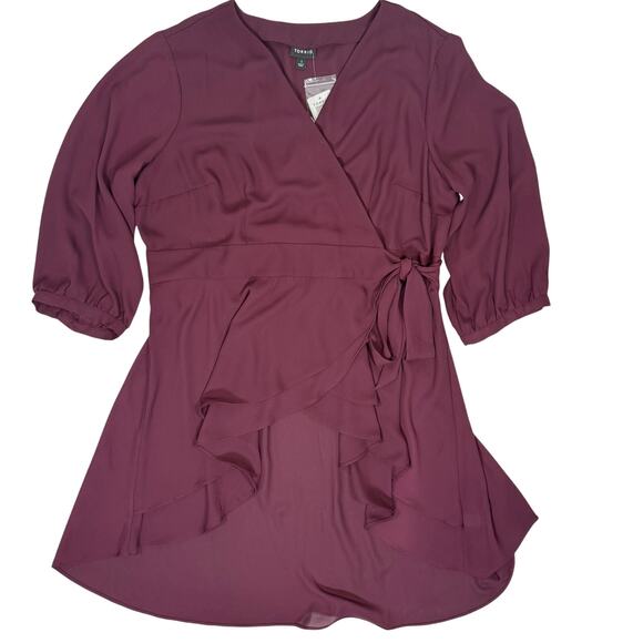 Torrid Burgundy Ruffle Wrap Tunic Top 1X NWT Layered Hem Holiday Party - Picture 3 of 6